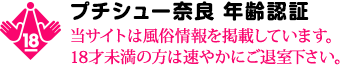 プチシュー奈良　年齢認証　当サイトは風俗情報を掲載しています。18歳未満の方は速やかにご退室下さい。